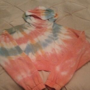 Pink And Blue Tye Dye Crop Hoodie